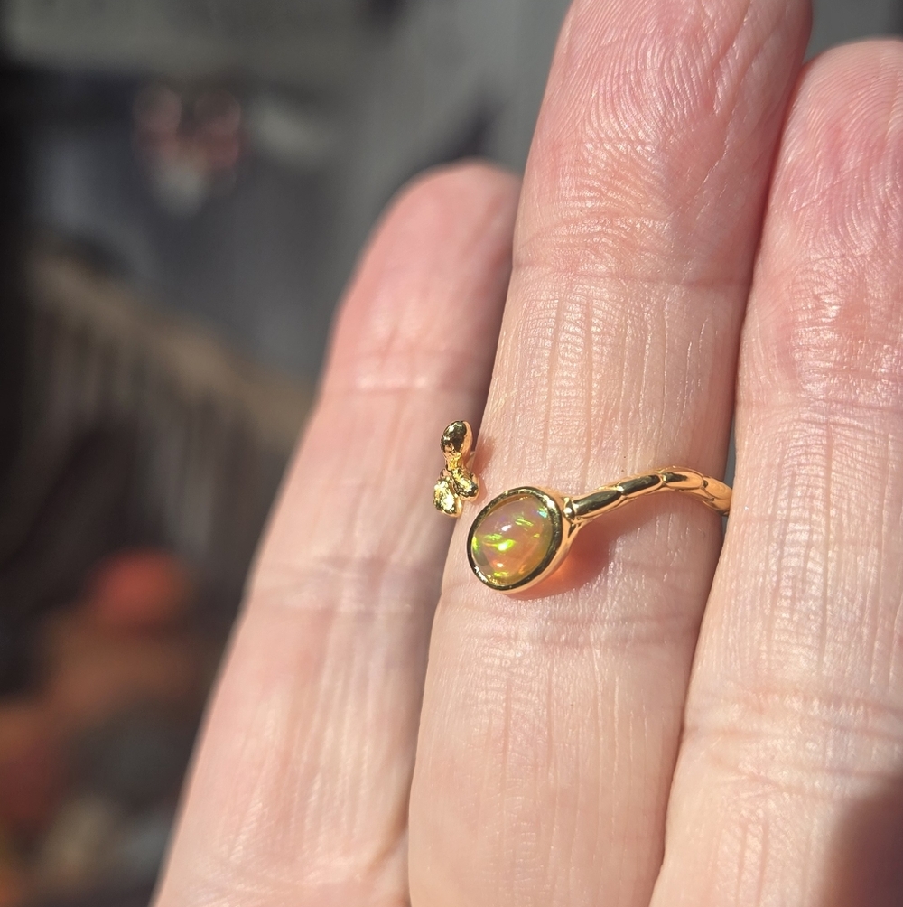 Opal Natural 1k Adjustable Sterling & Gold Ring Sz6 Adjustable - Picture 4 of 11